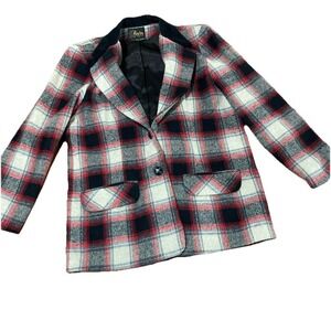 David Paul‎ New York Small Plaid Suit Jacket Red Black Two-Button Notch Lapel